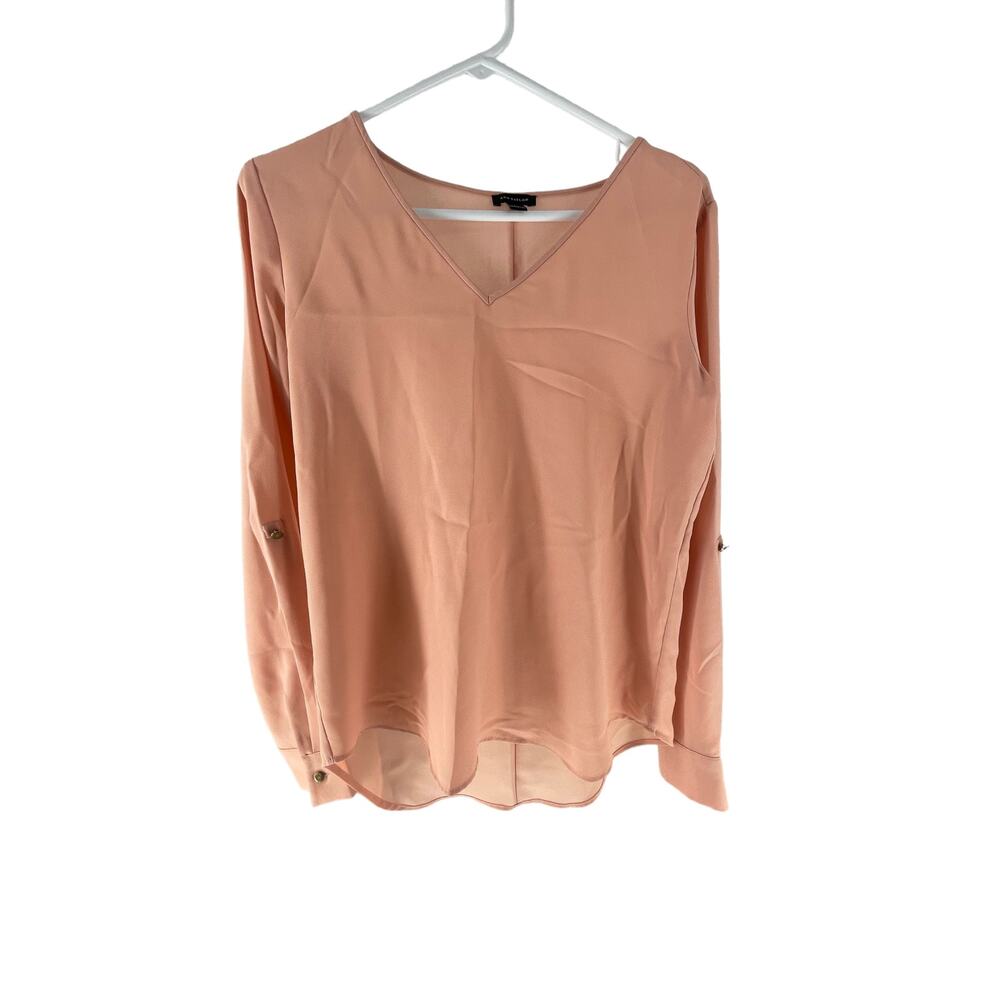 Ann Taylor Pink Long Sleeve V-Neck High Low Top Women's Size XS